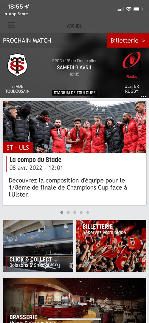 Application mobile Stade Toulousain Accueil
